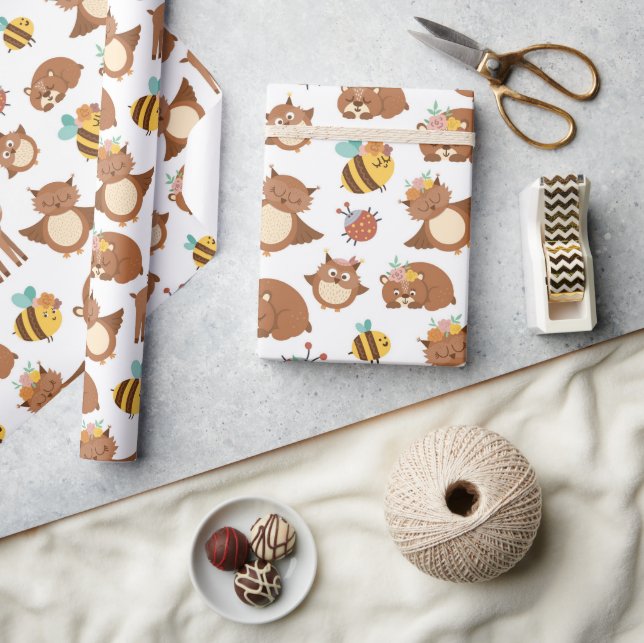 Woodland Forest Animals Fox Deer Kids Birthday   Wrapping Paper (Crafts)