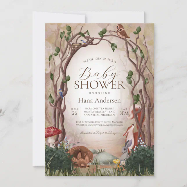 Woodland Forest Animals Gender Neutral Baby Shower Invitation | Zazzle