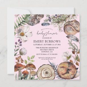 Woodland Forest Animals Girl Baby Shower Invitation