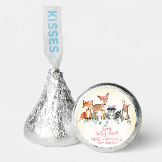 Woodland, forest animals girl shower candy label. (Front)