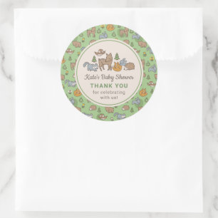 Woodland Forest Animals Green Baby Shower Classic Round Sticker