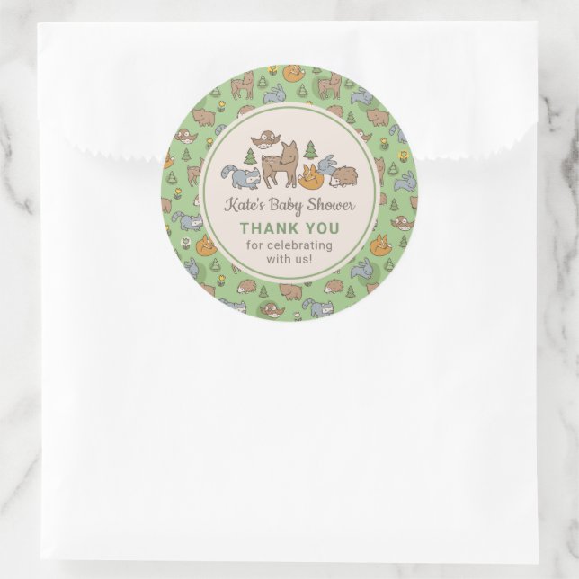 Woodland Forest Animals Green Baby Shower Classic Round Sticker (Bag)