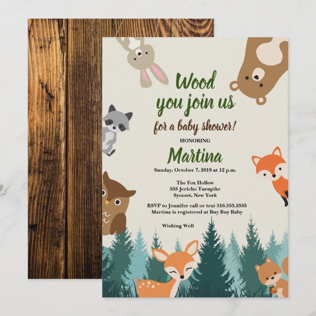 Woodland Forest Animals Greenery Baby Shower Invitation (Front/Back)