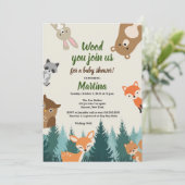 Woodland Forest Animals Greenery Baby Shower Invitation (Standing Front)