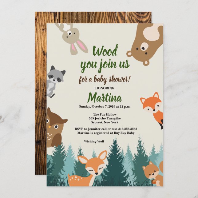 Woodland Forest Animals Greenery Baby Shower Invitation (Front/Back)