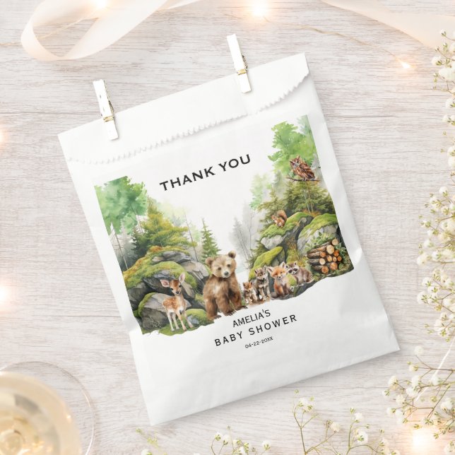 Woodland Forest Animals Greenery Baby Shower Thank Favor Bag (Clipped)