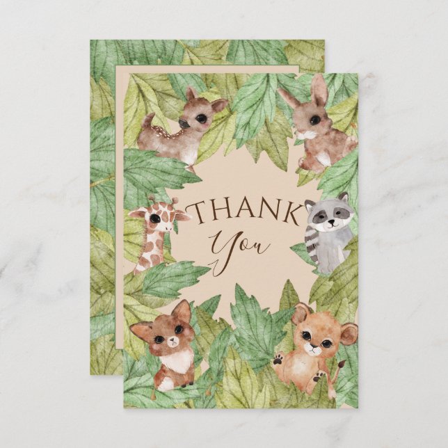 Woodland Forest Animals Greenery Baby Shower Thank You Card (Front/Back)