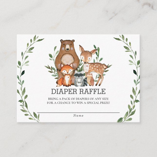 Woodland Forest Animals Greenery Diaper Raffle Enclosure Card (Front)