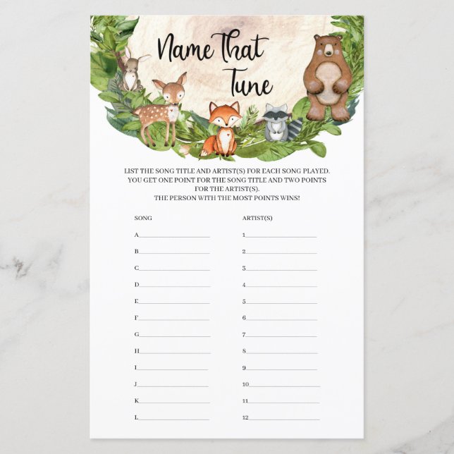 Woodland forest animals greenery Name That Tune (Front)