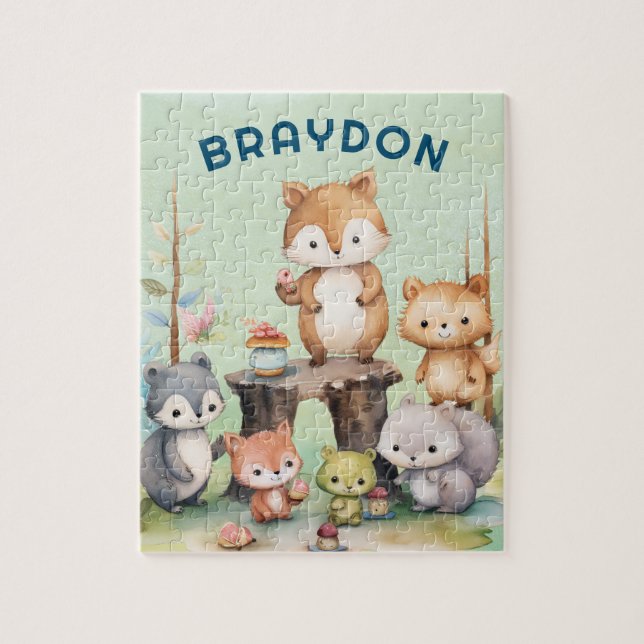 Woodland Forest Animals Kids Personalized  Jigsaw Puzzle (Vertical)