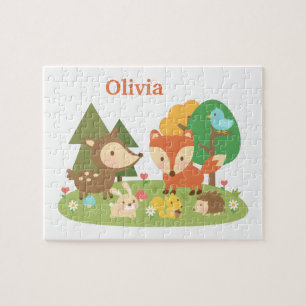 Woodland Forest Animals Kids Personalized Jigsaw Puzzle
