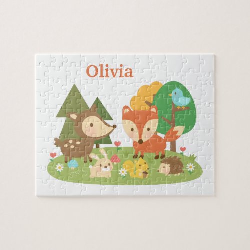 Woodland Forest Animals Kids Personalized Jigsaw Puzzle