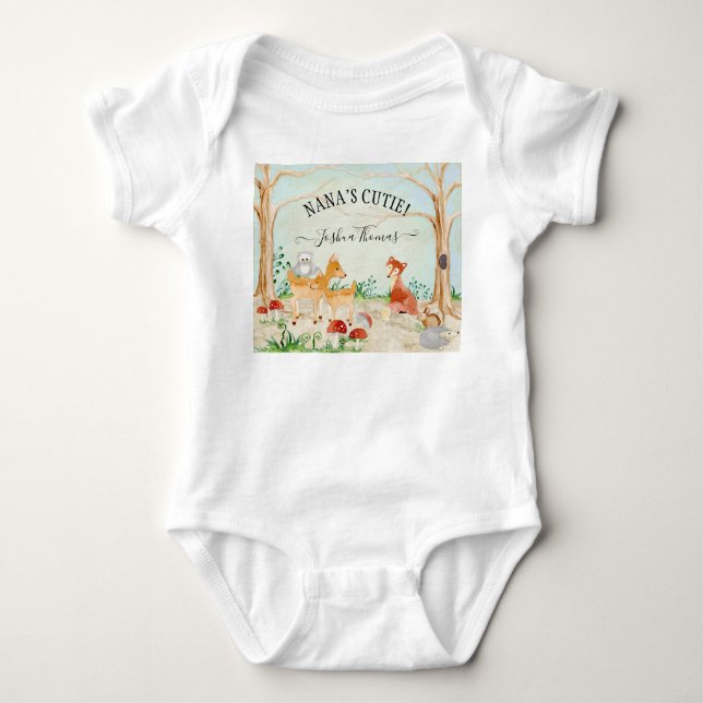 Woodland Forest Animals Nanas Cutie Deer Fox Baby Bodysuit (Front)