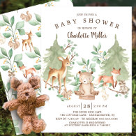 Woodland Forest Animals Neutral Baby Shower Invitation