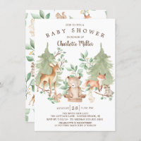 Woodland Forest Animals Neutral Baby Shower Invitation