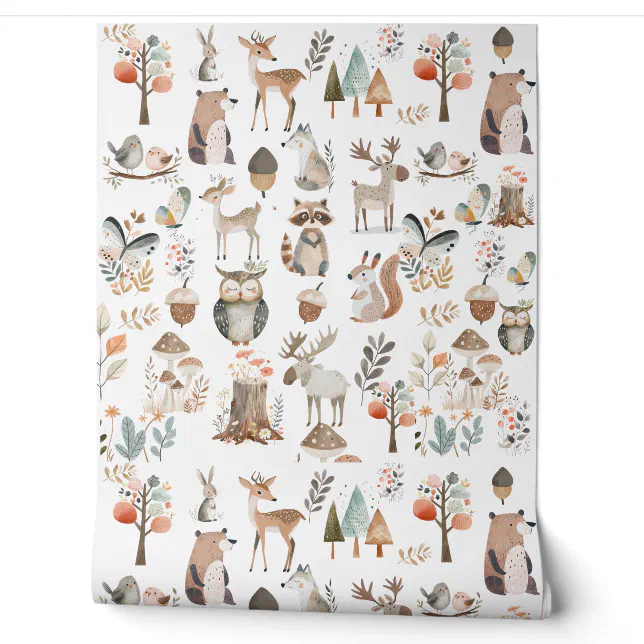 Woodland Forest Animals Nursery Wallpaper | Zazzle