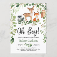 Woodland forest animals oh boy baby shower invitation