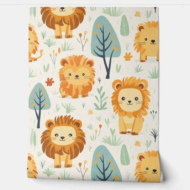 Woodland Forest Animals Pattern Baby Nursery Room  Wallpaper (Unrolling)