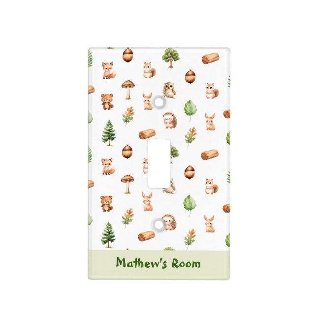Woodland Forest Animals Pattern Nursery Light Switch Cover (Front)
