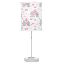 Woodland Forest Animals Pink Baby Girl Nursery Table Lamp