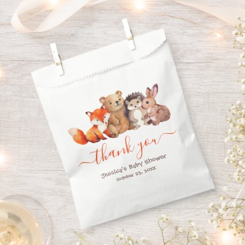 Woodland Forest Animals Red Thank You Baby Shower Favor Bag