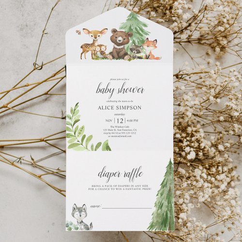 Woodland Forest Animals Rustic Baby Shower All In One Invitation