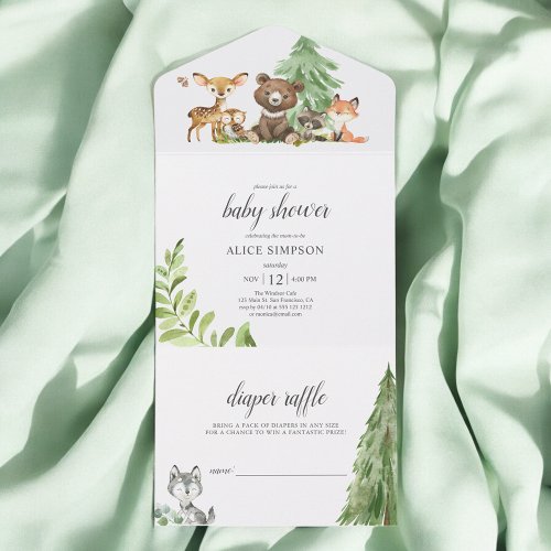 Woodland Forest Animals Rustic Baby Shower All In One Invitation