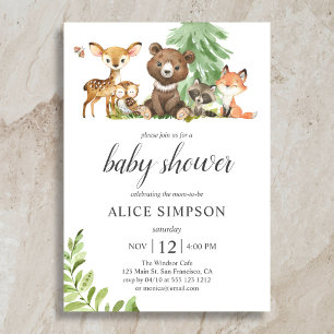 Woodland Forest Animals Rustic Baby Shower Invitation