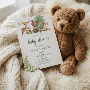 Woodland Forest Animals Rustic Baby Shower Invitation