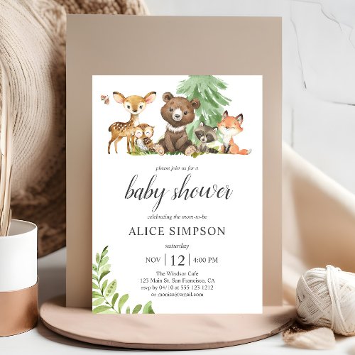 Woodland Forest Animals Rustic Baby Shower Invitation