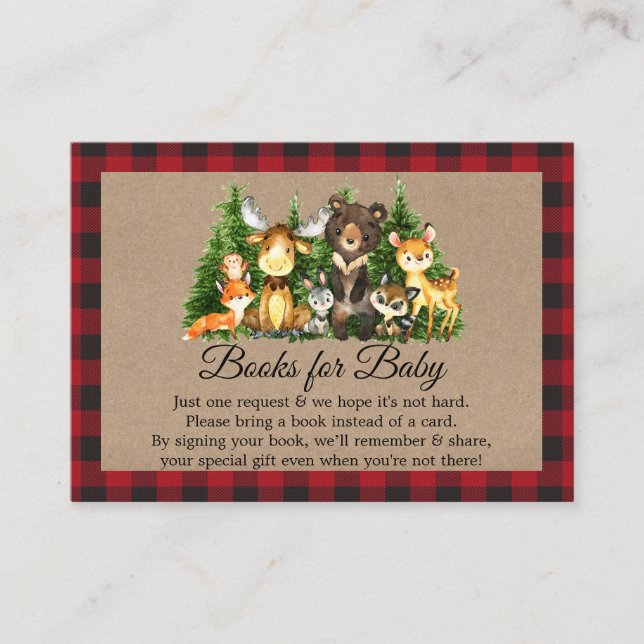 Woodland Forest Animals Rustic Books for Baby Enclosure Card (Front)
