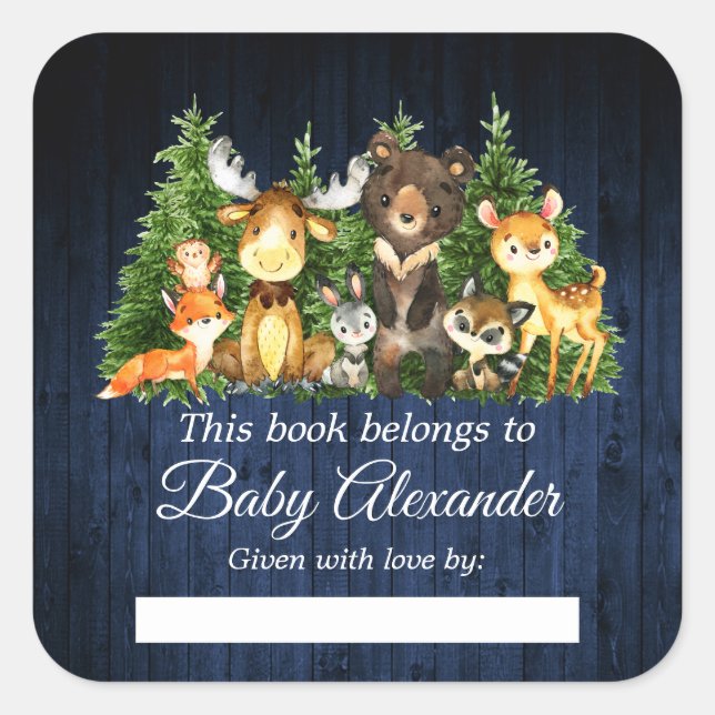 Woodland Forest Animals Rustic Shower Book Labels (Front)