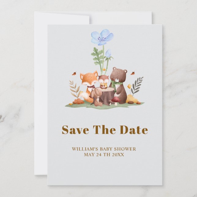 Woodland Forest Animals Save The Date (Front)