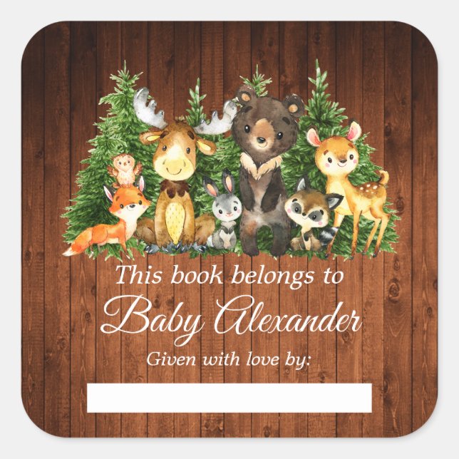 Woodland Forest Animals Shower Rustic Book Labels (Front)