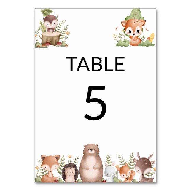 Woodland Forest Animals Table Number (Front)