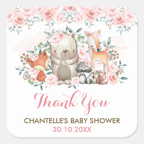 Woodland Forest Animals Thank You Favor Square Sticker