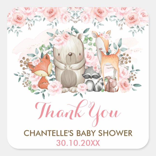 Woodland Forest Animals Thank You Favor Square Sticker (Front)