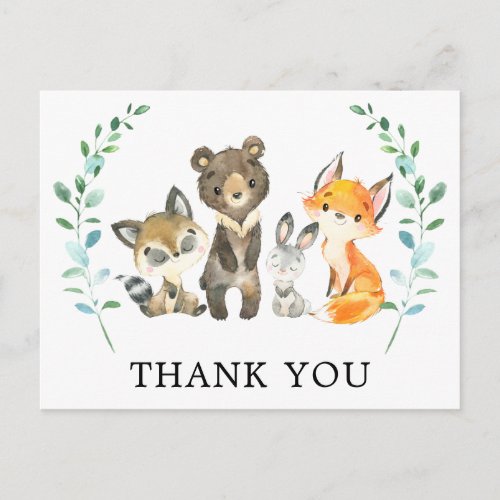 Woodland Forest Animals Thank You Postcard