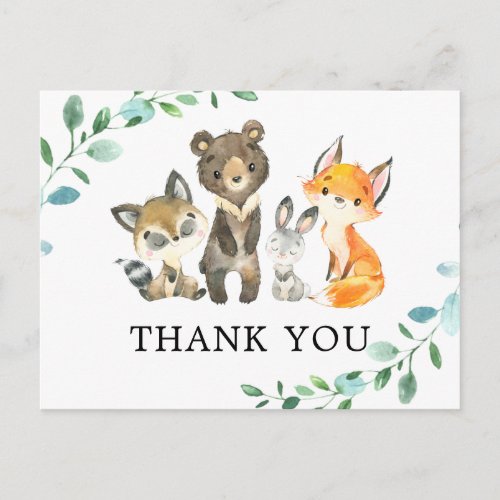 Woodland Forest Animals Thank You Postcard