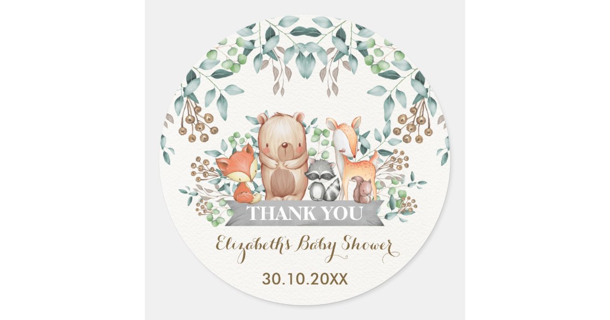 Woodland Forest Animals Thank You Sticker Favors | Zazzle