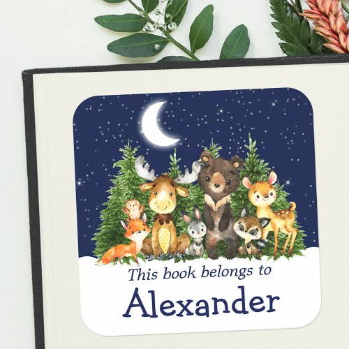 Woodland Forest Animals Trees Sky Bookplate Label