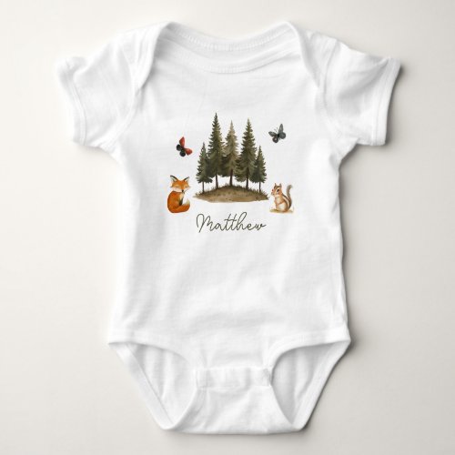 Woodland Forest Animals Watercolor Baby Shower Baby Bodysuit