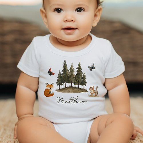 Woodland Forest Animals Watercolor Baby Shower Baby Bodysuit