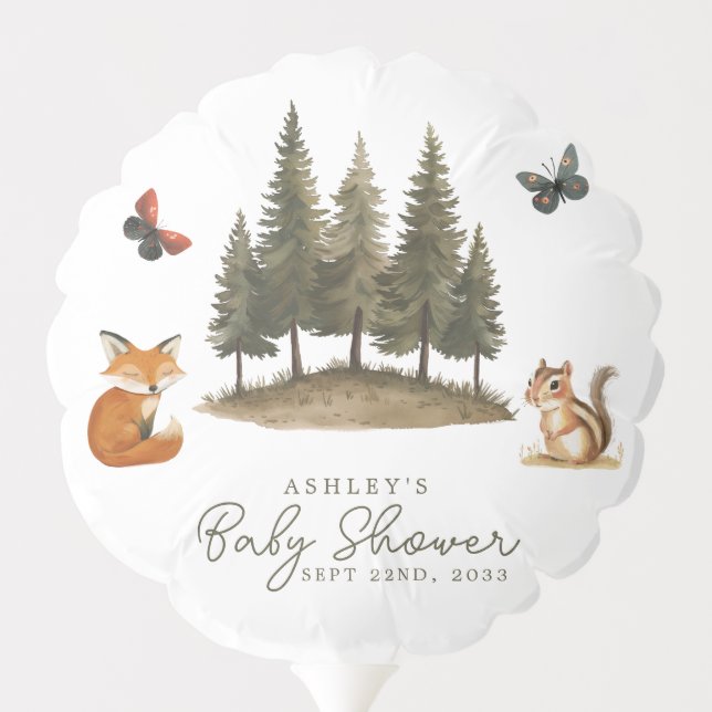 Woodland Forest Animals Watercolor Baby Shower Balloon (Back)