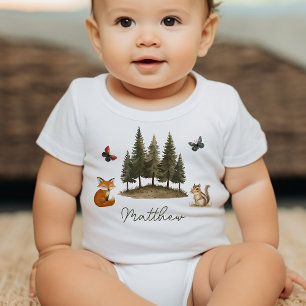Woodland Forest Animals Watercolor Baby Shower Bodysuit