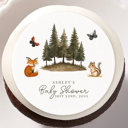 Woodland Forest Animals Watercolor Baby Shower Edible Frosting Rounds