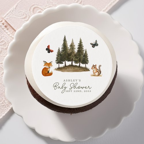 Woodland Forest Animals Watercolor Baby Shower Edible Frosting Rounds