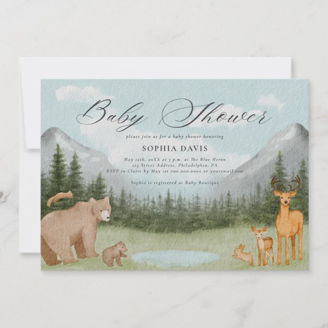 Woodland Forest Animals Watercolor Baby Shower Invitation (Front)