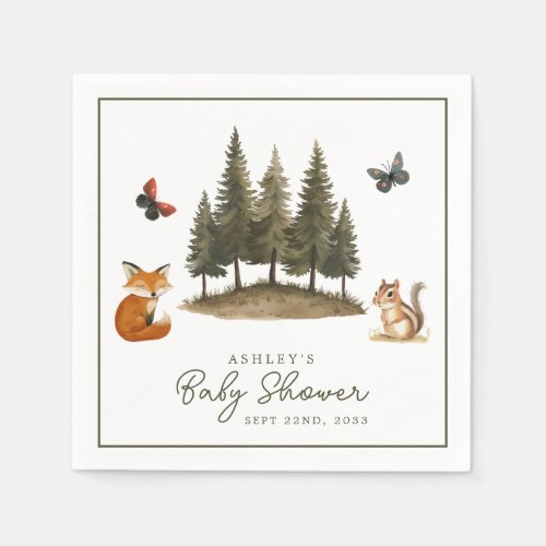 Woodland Forest Animals Watercolor Baby Shower Napkins