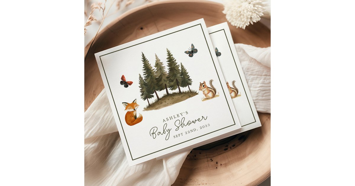 Woodland Forest Animals Watercolor Baby Shower Napkins | Zazzle